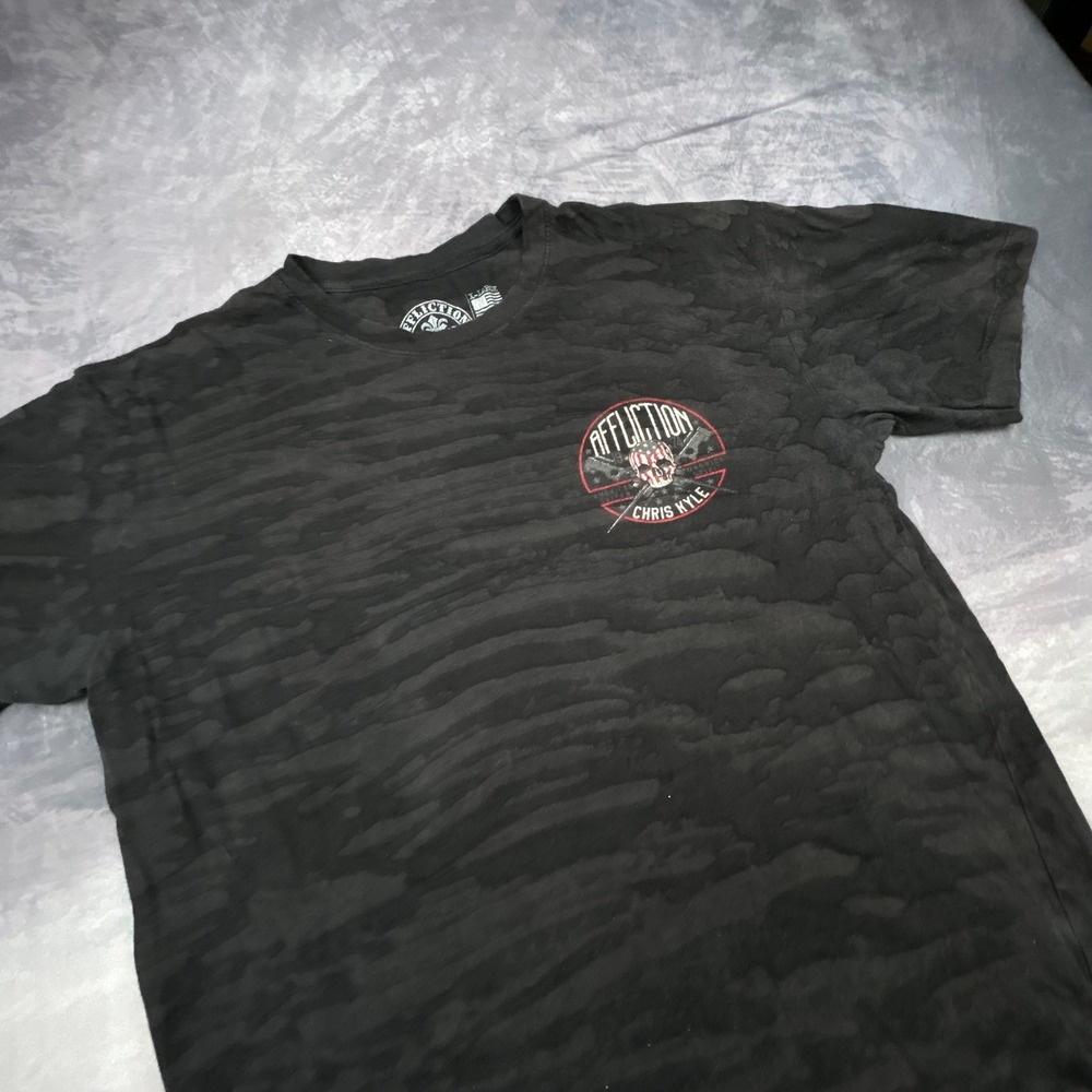 Affliction Chris Kyle American Sniper Camo T-Shirt Mens XL Black Burnout Grunge - Picture 5 of 8